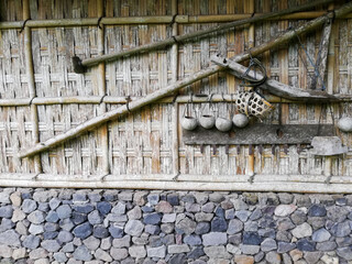 Traditional Balinese house architecture, with wooden and bamboos materials
