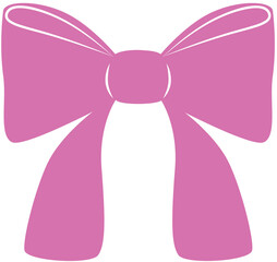 Pink coquette cute bow with ribbon. Hand drawn for design template card, decoration, invitation for wedding, birthday party, Christmas.