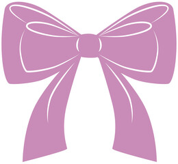 Pink coquette cute bow with ribbon. Hand drawn for design template card, decoration, invitation for wedding, birthday party, Christmas.