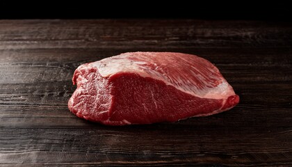 Raw Beaf On A Dark Wooden Table