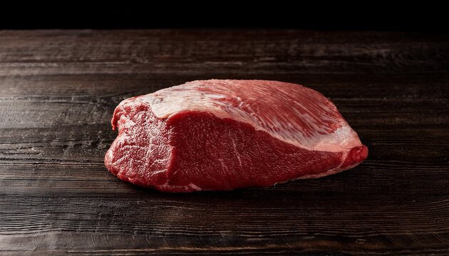 Raw Beaf On A Dark Wooden Table