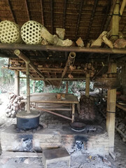 Traditional Balinese house architecture, with wooden and bamboos materials