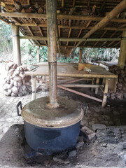 Traditional Balinese house architecture, with wooden and bamboos materials