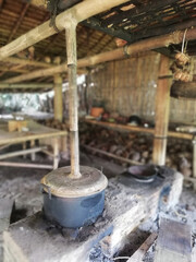 Traditional Balinese house architecture, with wooden and bamboos materials