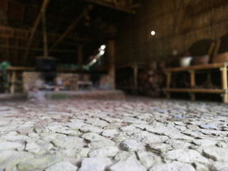 Traditional Balinese house architecture, with wooden and bamboos materials