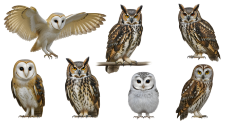 Diverse Collection of Owl Species Barn Owl, Long-eared Owl, and More