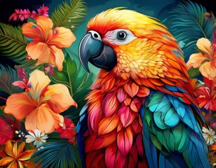 Obraz premium colorful parrot floral paradise scene
