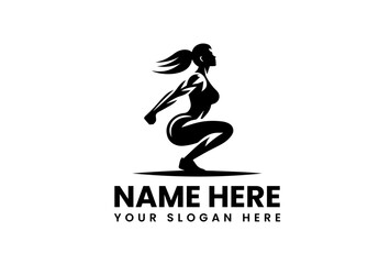 Dynamic silhouette of a fit woman performing a powerful squat, representing strength, healthy lifestyle, and female empowerment. Ideal for sports, gym, or wellness branding