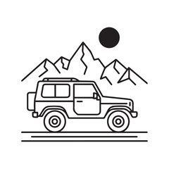 Off-Road Adventure: SUV Driving Through Mountains at Sunset