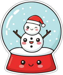 Kawaii Christmas Snow Globe with Cute Snowman Vector