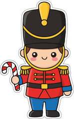 Cute Christmas Nutcracker Soldier with Candy Cane Vector Art Illustration