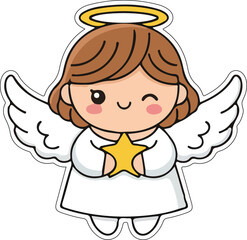 Cute Angel Holding a Star Icon Vector