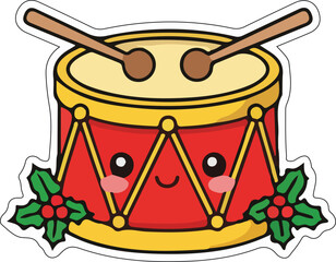 Cute Christmas Drum With Holly Decoration