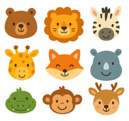 Cute Animal Face Character Set
