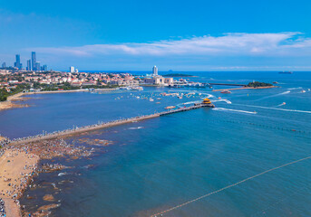 Aerial view of Zhanqiao Scenic Area in Qingdao, China