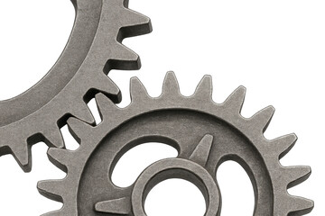 Metal gears interlocking showing teamwork concept on transparent background