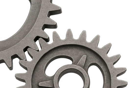 Metal gears interlocking showing teamwork concept on transparent background - Powered by Adobe