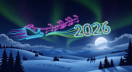 Santas sleigh flies through the aurora borealis with 2026