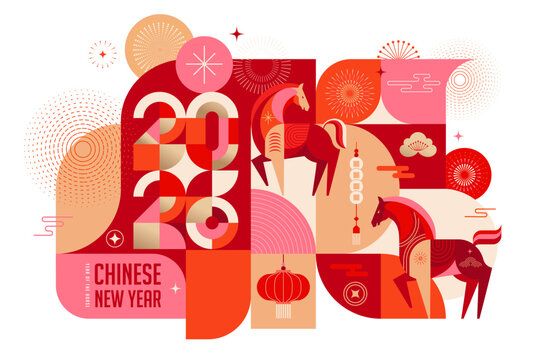 Modern geometric banner for Chinese New Year 2026 - Year of the Horse