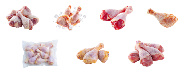 Frozen raw chicken drumsticks isolated.