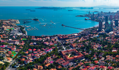 Aerial view of Zhanqiao Scenic Area in Qingdao, China