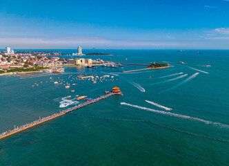 Aerial view of Zhanqiao Scenic Area in Qingdao, China