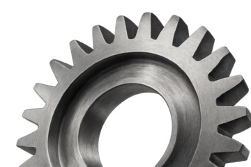 Metal gear cog wheel mechanism engineering on transparent background