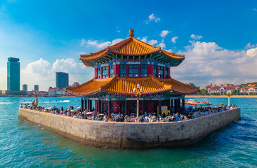 Aerial view of Zhanqiao Scenic Area in Qingdao, China