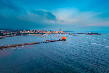 Aerial view of Zhanqiao Scenic Area in Qingdao, China