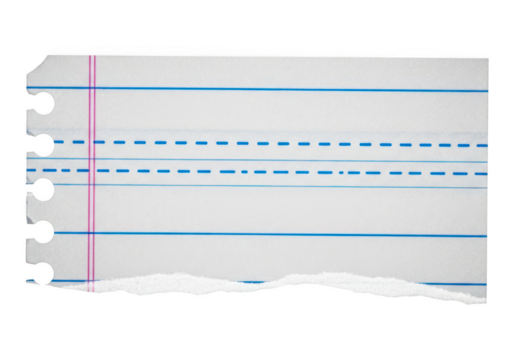 Torn piece of lined paper isolated on transparent background