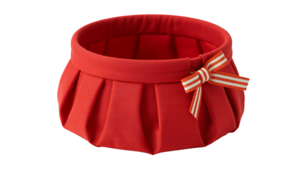 Charming red fabric basket with ribbon detail, perfect for stylish home decor or festive gift presentation, adding warmth and a touch of elegance to any setting