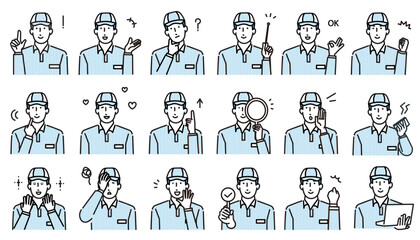 ビジネス-帽子をかぶる運送業の男性アバター上半身ーシンプルアイコンセットベクターイラスト素材