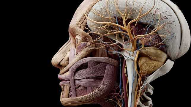 Vagus nerve concept ,Human head anatomy cutaway vagus nerve cranial nerve brain neck muscle nerves medical