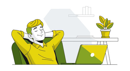 Relaxed Man Enjoying His Break After Working with His Laptop at Home Office