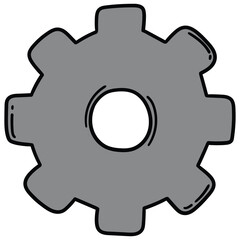 Hand-drawn cartoon gray cogwheel gear on a white background.