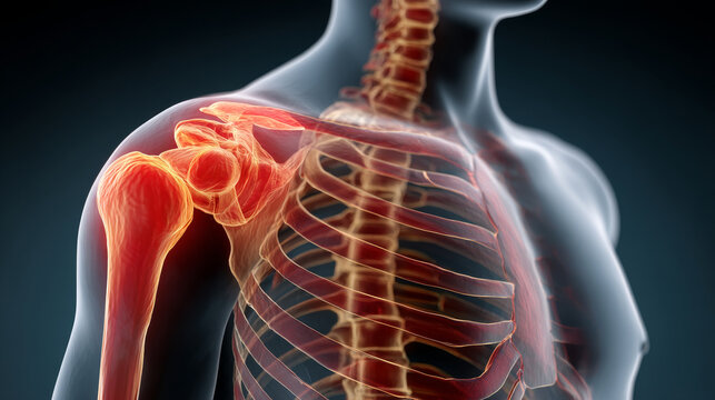 Rheumatoid and arthritis concept ,Shoulder joint pain, human anatomy, skeleton, inflammation, medical, healthcare