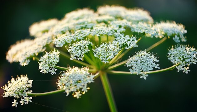 Parsley Inflorescence Closeup On Dark Blurred Background Macro Flower