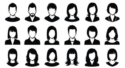 Obraz premium Black and White Silhouettes of People Diverse Portraits for Profile Icons and Design Elements