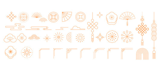 Minimalist linear golden decorative elements for Chinese New Year designs