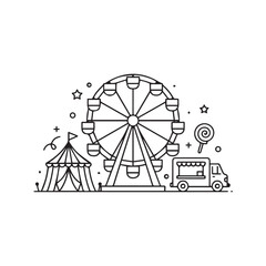 Funfair Carnival: Ferris Wheel, Food Truck and Tent Attractions
