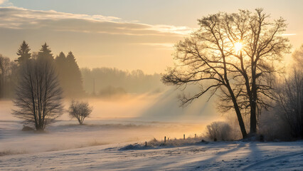 Winter Morning Gold Mist Background. Perfect for: seasonal posters, cozy lifestyle visuals, branding