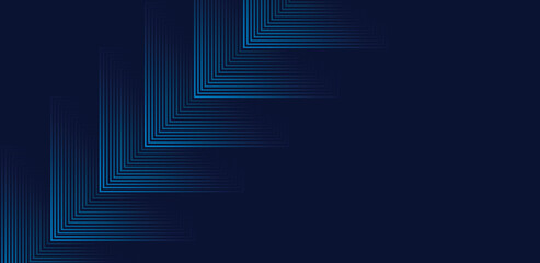 Abstract geometric background features receding light blue square outlines set against a deep navy backdrop creating a sense of depth and modern technological sophistication