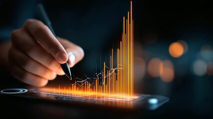 Analyst hands drawing digital growth arrows and bar graphs with 2026 target hologram using futuristic data driven planning tools on dark background. data analysis business - Powered by Adobe