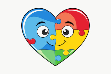 Cartoon heart puzzle symbol of autism acceptance smiling