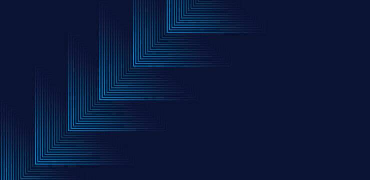 Abstract geometric background features receding light blue square outlines set against a deep navy backdrop creating a sense of depth and modern technological sophistication