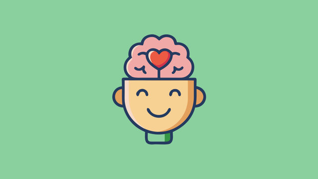Cartoon head with a heart brain and a happy expression
