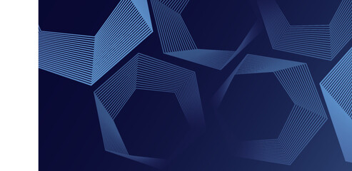 Abstract navy background features geometric shapes outlined with blue stripes, creating a modern and sophisticated visual effect with a gradient from dark to light blue tones