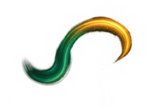 Abstract swirl of shining gold and green creating a dynamic light effect, ideal for modern design elements