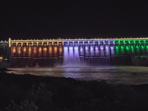 Ekta Nagar, Gujarat India - Oct 02 2025: Light and sound show at night at Sardar Sarovar Dam, Ektanagar Statue of unity.