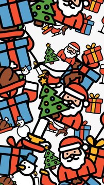 Christmas pattern with holiday icons, perfect for festive cards, gift wrap, or social media posts. Traditional and cheerful design elements.